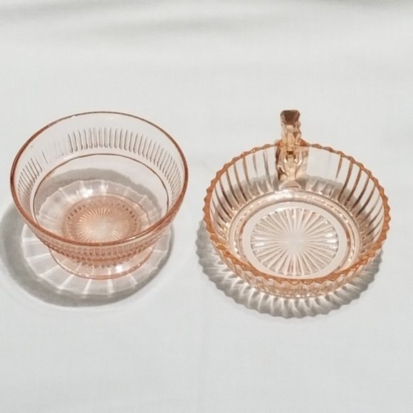 Pink Sherbet Depression Glass & Mint Dish with Handle by Anchor Hocking - Picture 2 of 6